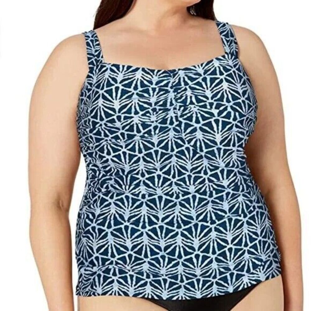 NWT Gottex Sweetheartā neck Tankini Top Geometric Batik pattern Blue Plus Sz 20W